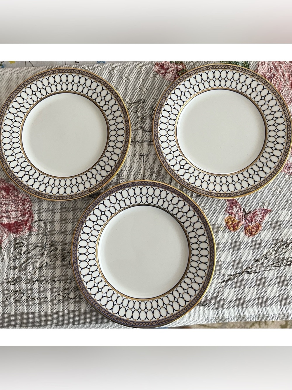 Wedgwood England Renaissance Set of 3 saucers with Gold Rim Neoclassical NWOT